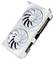 Eine weiße ASUS GeForce RTX Grafikkarte mit Doppellüftern und elegantem Design, von leicht schräg oben betrachtet.