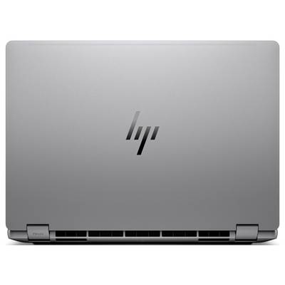 Ein geschlossener, silberner Laptop mit HP-Logo auf dem Deckel.