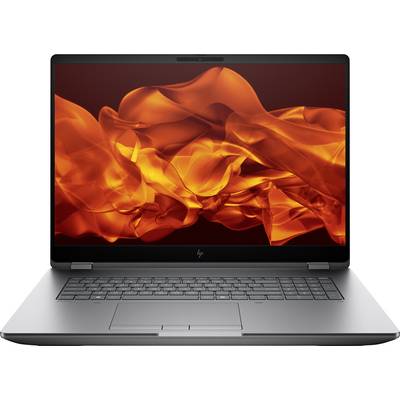 Ein silberner Laptop mit geöffnetem Bildschirm, auf dem orange Flammen wirbelnd vor einem schwarzen Hintergrund tanzen.
