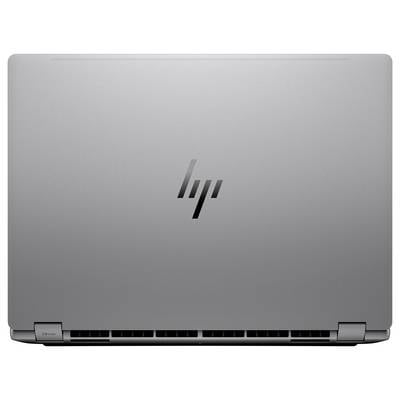 Silberner Laptop von oben betrachtet, mit sichtbarem Logo.