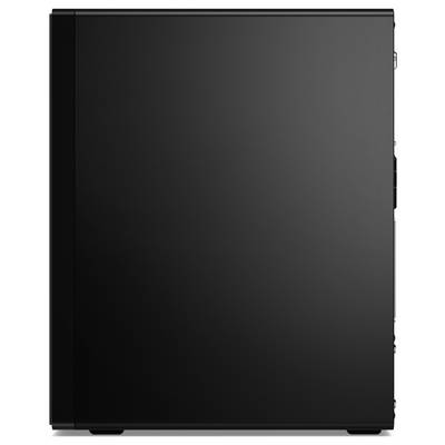 Ein schwarzes Computergehäuse, von der Seite betrachtet, mit einem eleganten, minimalistischen Design ohne sichtbare Markierung oder Merkmale.