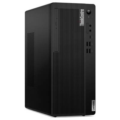 Ein schwarzer Desktop-Computerturm mit vertikalen Lüftungsschlitzen, ausgestattet mit mehreren USB-Anschlüssen und dem Markenlogo in der Nähe der Oberseite.