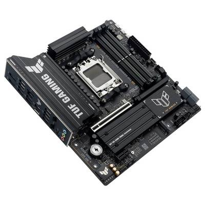 TUF Gaming Mainboard mit PCIe-Steckplätzen, RAM-Steckplätzen, CPU-Sockel und mehreren Anschlüssen, entwickelt für verbesserte Gaming-Leistung.