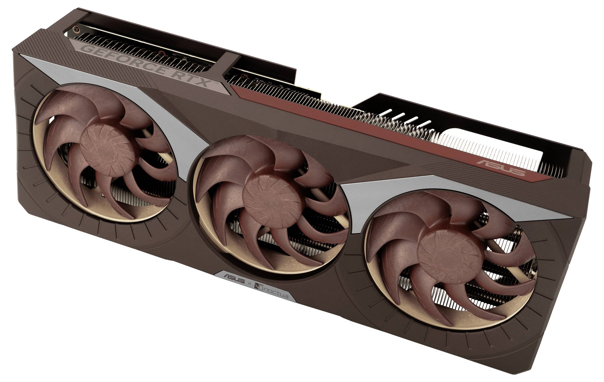Eine High-End-Grafikkarte mit drei großen Kühlventilatoren, entwickelt für intensive Rechenaufgaben und Spieleleistung.
