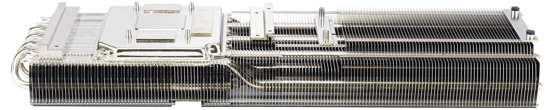 Ein großer Metallkühlkörper mit mehreren dünnen Lamellen, der zum Ableiten von Wärme entwickelt wurde und häufig in elektronischen Geräten wie Computern zum Einsatz kommt.