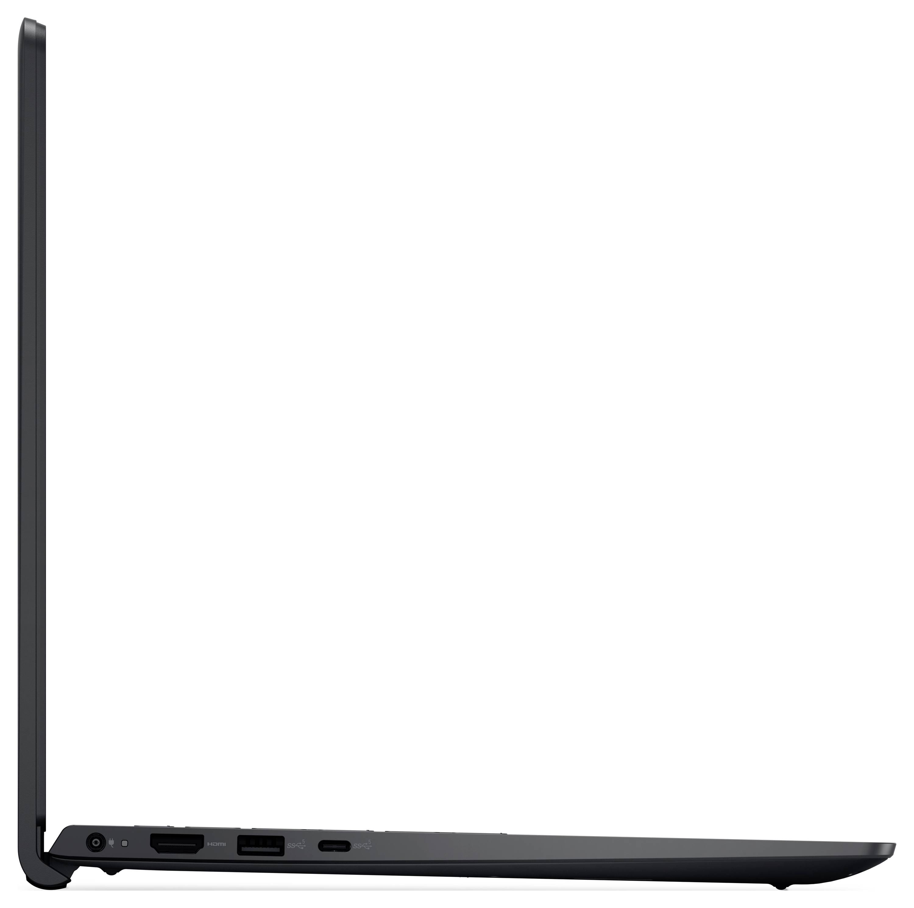 Seitenansicht eines schlanken, teilweise geöffneten Laptops, der seinen dünnen Profil, USB-Anschlüsse und ein modernes Design auf weißem Hintergrund zeigt.