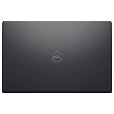 Geschlossener Dell-Laptop, der das Logo auf einer elegantem, dunkelgrauen Oberfläche zeigt.