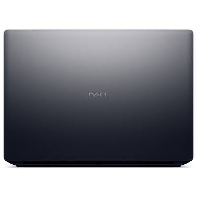 Geschlossener Dell-Laptop mit einem eleganten, dunkelgrauen Finish. Das Dell-Logo ist mittig auf der Oberseite platziert.