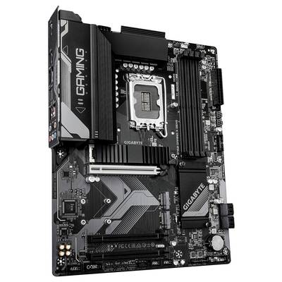 Mainboard mit der Beschriftung 'GIGABYTE', ausgestattet mit mehreren PCIe-Steckplätzen, RAM-Steckplätzen, einem LGA-Sockel für den Prozessor und Erweiterungsanschlüssen. Geeignet für Gaming-Anwendungen.