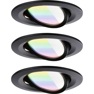 Drei schwarze Einbauscheinwerfer mit verstellbaren Blenden, die jeweils ein sichtbares Spektrum ähnlich einem Regenbogen auf ihren Linsen werfen.