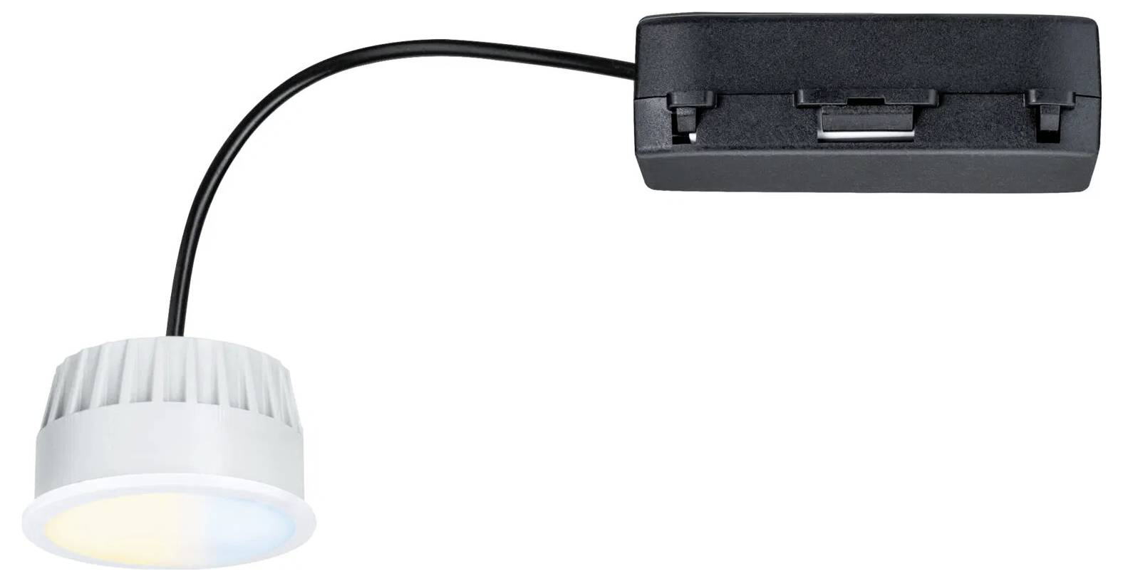 Eine flexible LED-Strahler mit einer rechteckigen Montagebasis und einem runden, verstellbaren Lampenkopf, geeignet für gerichtete Beleuchtung.