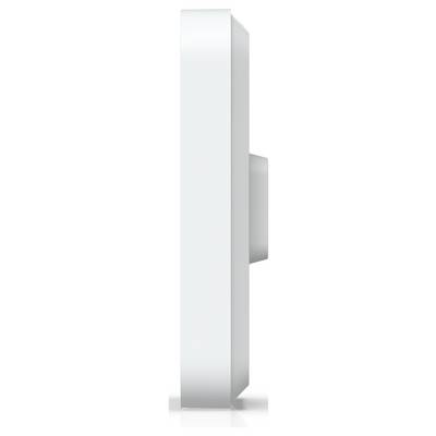Seitenansicht eines wandmontierten drahtlosen Geräts mit schlankem, rechteckigem Design und einem hervorstehenden Element.