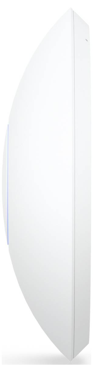 Ein hoher, weißer, geschwungener wandmontierter Lautsprecher, von der Seite betrachtet, mit einem eleganten, minimalistischen Design und einer klaren Oberfläche.