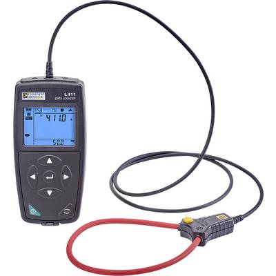 Ein tragbarer digitaler Datenlogger mit einer angeschlossenen flexiblen roten Sonde, der Messwerte auf einem blauen Bildschirm anzeigt und zur Erfassung elektrischer Messungen verwendet wird.