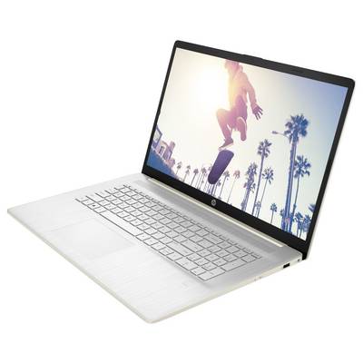 Ein Laptop mit einem Bildschirm, der einen Skateboarder zeigt, der einen Trick vor einer Kulisse von Palmen und einem sonnigen Himmel ausführt.
