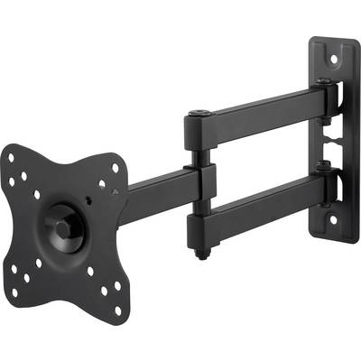 Schwarze, verstellbare TV-Wandhalterung mit ausziehbarem Arm und VESA-Befestigungsplatte zur Bildschirmanbringung.
