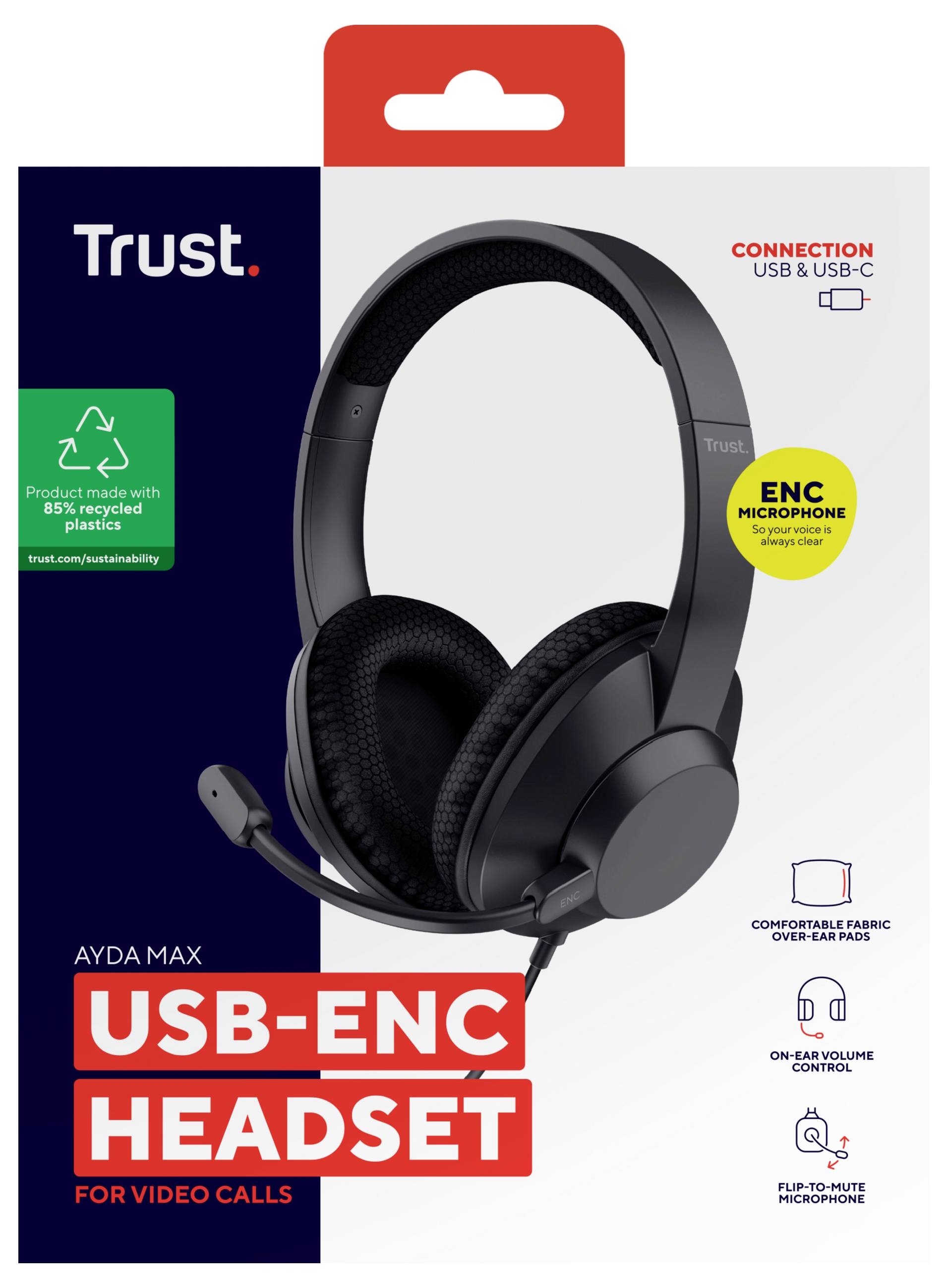 Trust Trust Ayda Max - Headset - On-Ear - kabelgebunden Kopfhörer-Audiochip kabelgebunden Schwarz Noise Cancelling-7