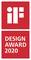 'iF Design Award 2020' Logo mit rotem Hintergrund und weißer geometrischer Grafik über dem Text.