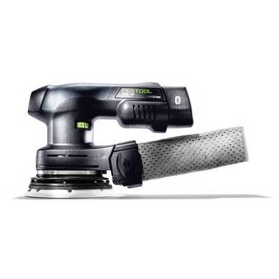 Ein schwarzer und ergonomischer elektrischer Schleifer mit einem Staubbeutel, beschriftet mit 'Festool ETS 125'.