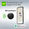 "GP funktioniert mit Apple Find My" zeigt ein GP-Tag, das sich mit einer Telefonkarte verbindet und den Standort anzeigt. "MFi-zertifiziert" bestätigt die Apple-Zertifizierung.