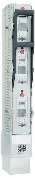 Hohe elektrische Einheit mit gestapelten modularen Fächern, die jeweils über transparente Türen und rote Anzeigen verfügen. Geeignet für industrielle Umgebungen.