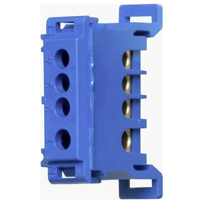 Ein blauer, Kunststoff-Multi-Pin-Elektroanschluss mit vier kreisrunden Anschlüssen und nummerierten Steckplätzen von 1 bis 4 an der Seite.