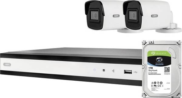 ABUS ABUS Komplett-Set mit 2 PoE Mini Tube-Kameras + Rekorder TVVR36423T LAN IP-Überwachungskamera-Set   1920 x 1080 Pixel