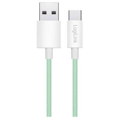 Ein mintgrünes geflochtenes USB-A-zu-USB-C-Ladekabel.