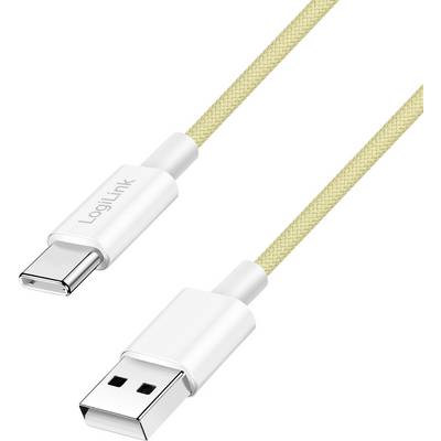 Ein beige geflochtenes Kabel mit USB-C und USB-A Anschlüssen, geeignet zum Laden und zur Datenübertragung.