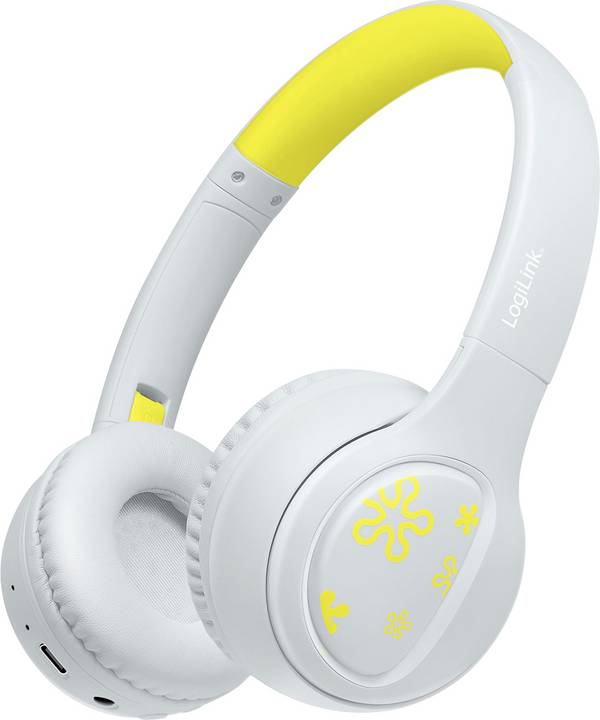LogiLink BT0073BL  On Ear Kopfhörer Bluetooth®, kabelgebunden  Hellblau, Gelb  Faltbar, Lautstärkebegrenzung