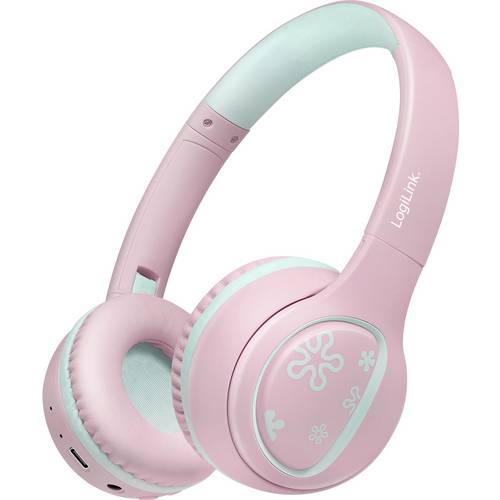 LogiLink BT0073P On Ear Headset Bluetooth®, kabelgebunden Rosa, Hellblau Faltbar, Lautstärkebegrenzung