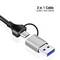 2-in-1 Kabel (USB-C und USB-A), dargestellt mit zwei Anschlüssen, mit einem reversiblen USB-C-Anschluss auf der einen Seite und einem USB-A-Adapter auf der anderen Seite.