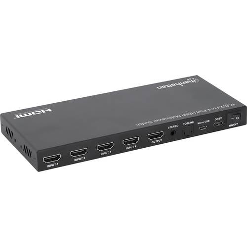 Manhattan HDMI-Switch Metallgehäuse, mit Fernbedienung, Multi-View-Modus, Rackmontage möglich, Ultra HD-fähig, USB-C® PD...