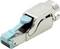 '10G RJ45 abgeschirmter Feldstecker mit Metallgehäuse und türkisfarbener Rastvorrichtung für Ethernet-Kabel.