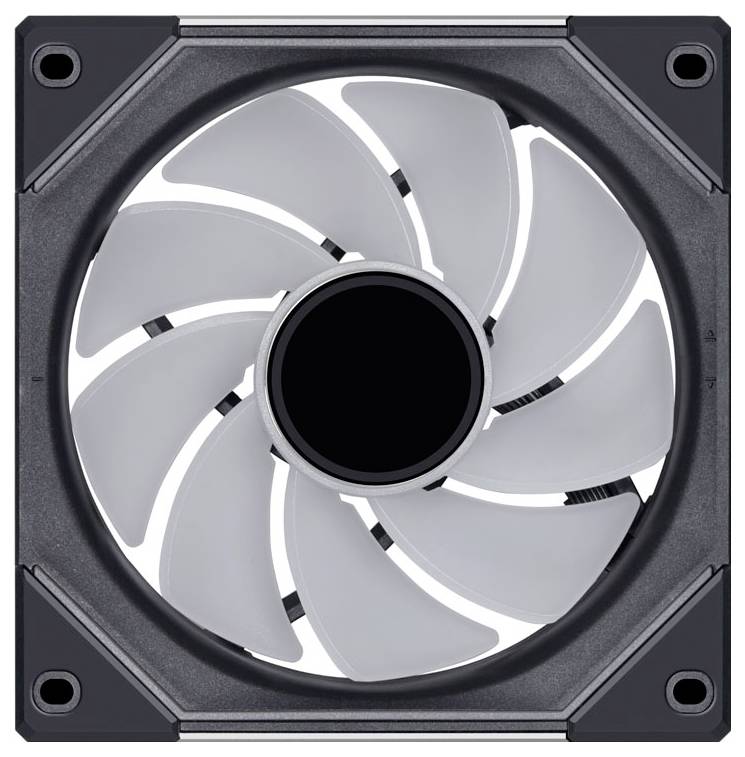 Ein Computerkühlventilator mit einem dunklen quadratischen Rahmen und weißen Rotorblättern, entwickelt zur Wärmeableitung in elektronischen Geräten.