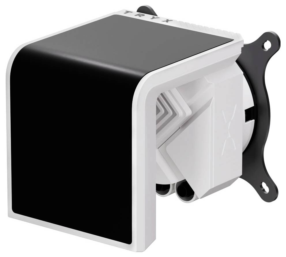 Eine moderne, kompakte Digitalkamera mit klappbarem Bildschirm und elegantem schwarz-weißem Design, mit der Markenbezeichnung 'TRYX' auf der Oberseite.