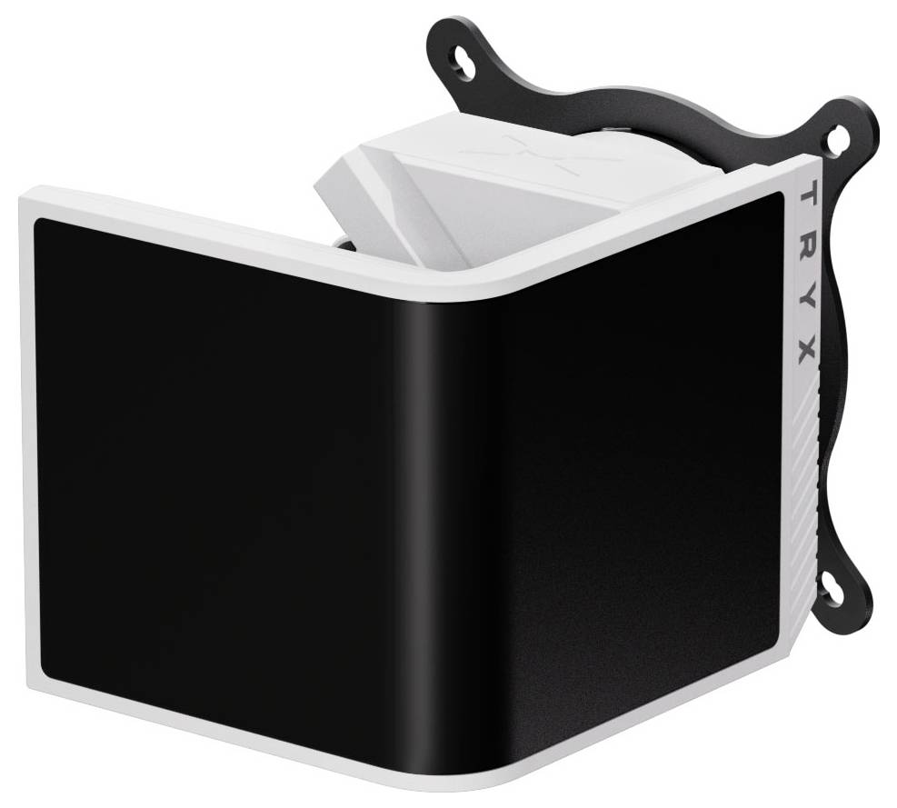 L-förmige, wandmontierte verstellbare TV-Halterung mit elegantem Schwarz-Weiß-Design, mit dem Label 'TRYX', geeignet für moderne Inneneinrichtungen.