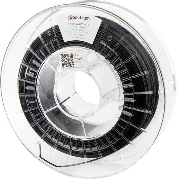 Spectrum Filaments 80587 PET CF15 Filament PET-CF15 (Carbon) hohe Zugfestigkeit, Kohlefaserverstärkt, Kriechfestigkeit, chemisch beständig, schlagfest 1.75 mm 750 g Schwarz  1 St.