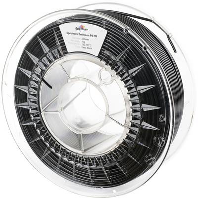 Eine Rolle schwarzes 3D-Druckfilament mit der Bezeichnung 'Spectrum Premium PETG'.