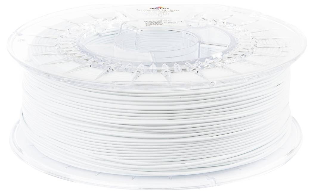 Eine Spule weißen 3D-Druckfilaments, entwickelt für additives Fertigungsverfahren, eng aufgewickelt und aus einem robusten Kunststoffmaterial hergestellt.