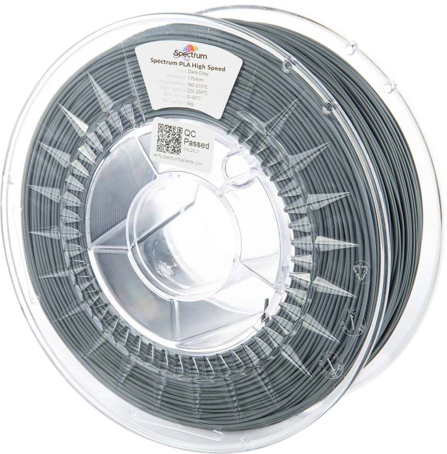 Spectrum Filaments 81070 PLA High Speed Filament PLA kunststof Highspeed filament, Hoge stijfheid, Hoge treksterkte 1.75 mm 1000 g Dark grey, Grijs 1 stuk(s)