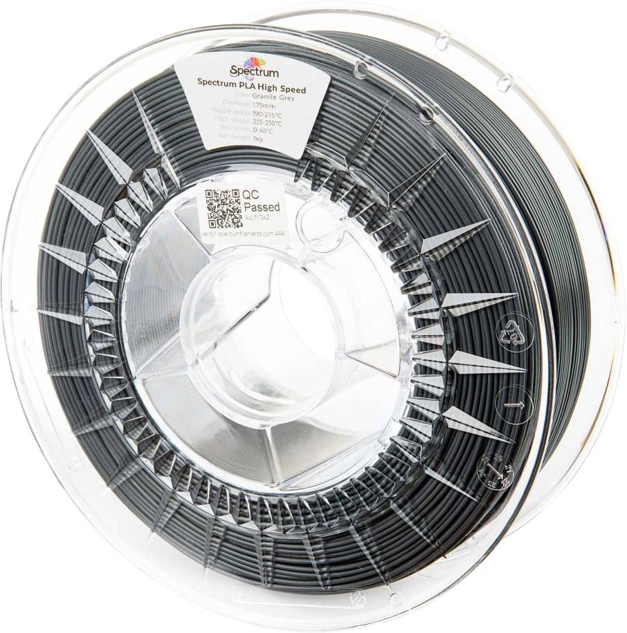 Spectrum Filaments 81069 PLA High Speed Filament PLA kunststof Highspeed filament, Hoge stijfheid, Hoge treksterkte 1.75 mm 1000 g Granite Grey, Grijs 1 stuk(s)