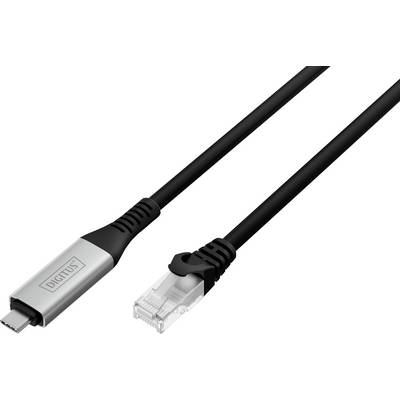 Ein USB-C zu Ethernet Adapterkabel mit der Aufschrift 'Digitus' auf dem Anschluss, das zur Verbindung von USB-C-Geräten mit Ethernet-Netzwerken verwendet wird.