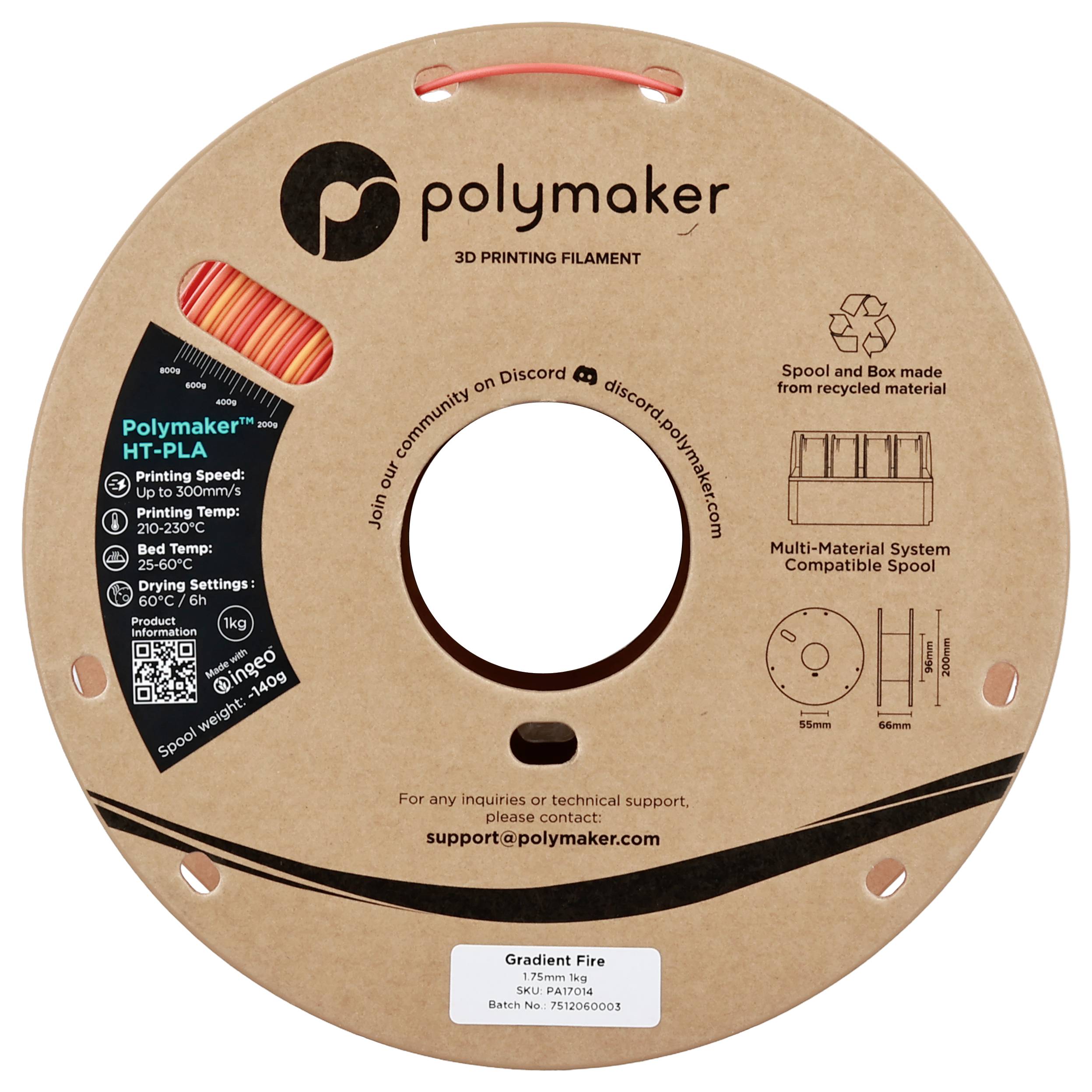 Polymaker PA17014 HT-PLA Filament PLA, HT-PLA Hochtemperaturbeständig, Highspeed Filament 1.75 mm 1000 g Gradient Fire 1-1