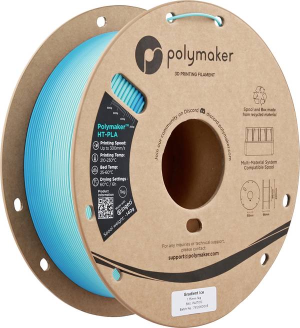 Polymaker PA17013 HT-PLA Filament PLA, HT-PLA Hochtemperaturbeständig, Highspeed Filament 1.75 mm 1000 Gradient Ice  1 St.