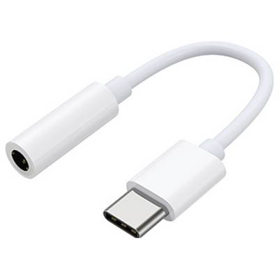 Ein weißes USB-C auf 3,5mm Audio-Adapterkabel zum Anschluss von Kopfhörern an Geräte ohne Kopfhörerbuchse.