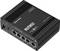 Ein schwarzer Netzwerk-Router mit vier LAN-Ports, einem WAN-Port und einem SIM-Kartensteckplatz, beschriftet mit 'Teltonika RUTM52.'