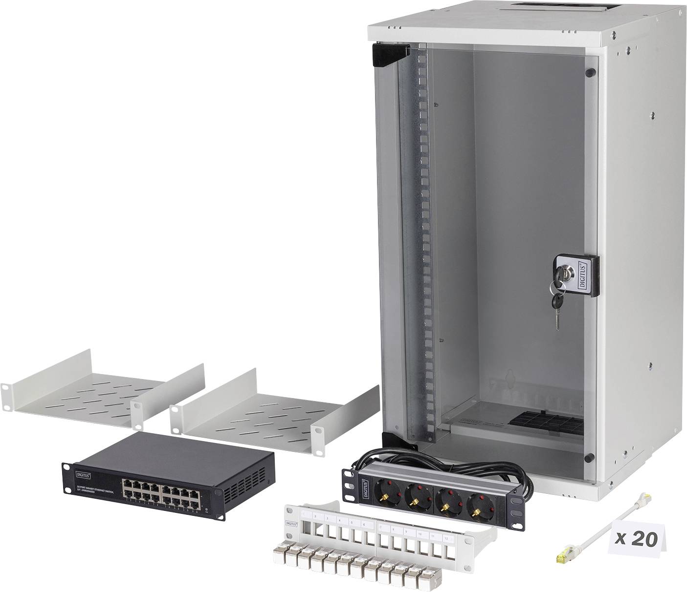 Thumbnail - Digitus DN-49104-SET 10 Zoll Netzwerkschrank 12 HE Grau