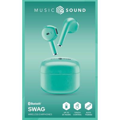"Music Sound" Bluetooth-Drahtlosohrhörer in blau. Funktionen: bis zu 20 Stunden Spielzeit, Touchsteuerung, automatische Kopplung.
