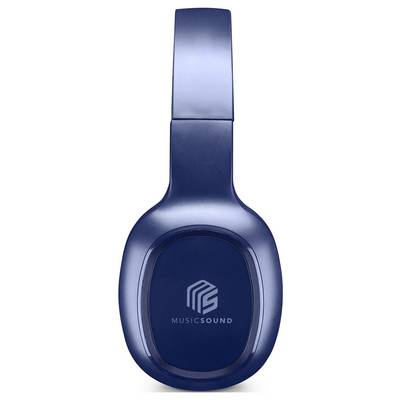 Blaue Over-Ear-Kopfhörer mit gepolstertem Kopfbügel, auf dem Seitenteil der Ohrmuschel mit dem Logo 'MUSICSOUND' versehen.